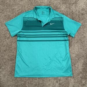 Nike Polo Shirt Mens XL Green Dri-Fit Standard Fit Golf Striped Performance